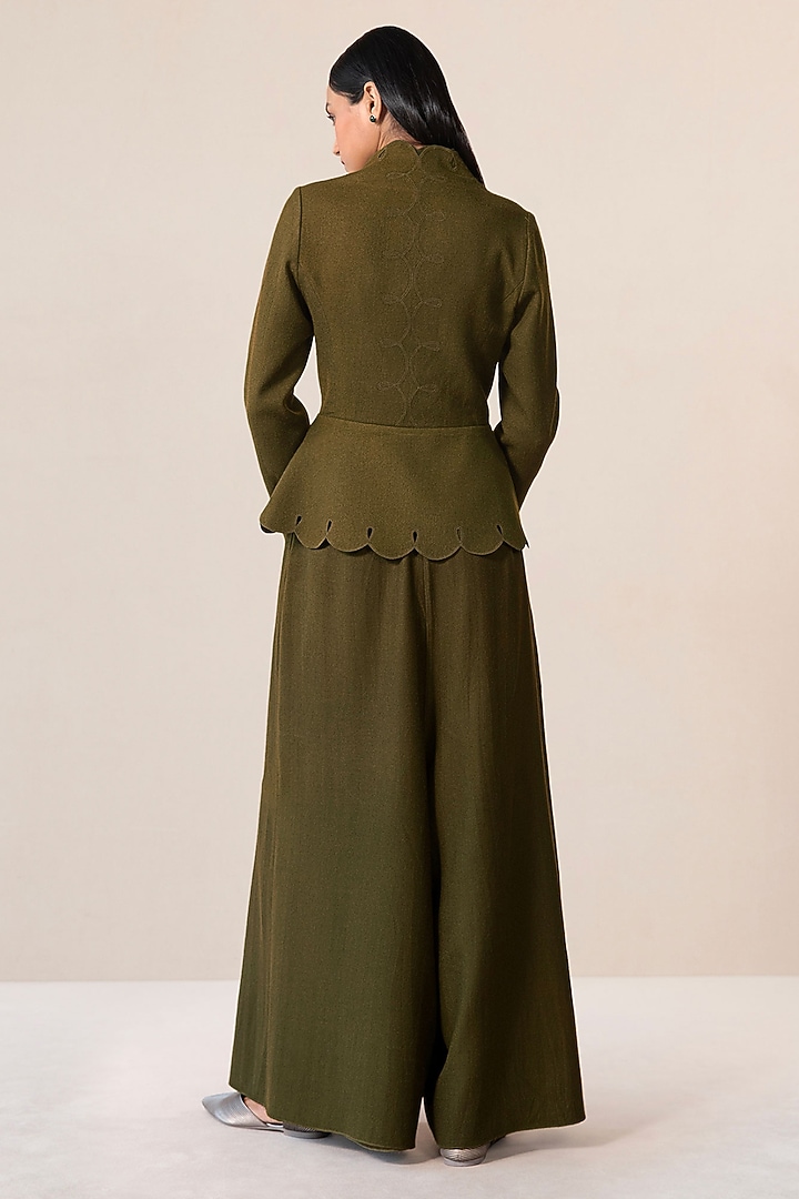 Olive Wool Palazzo Pant Set by AMPM at Pernia's Pop Up Shop