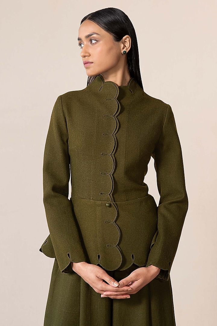 Olive Wool Palazzo Pant Set by AMPM at Pernia's Pop Up Shop