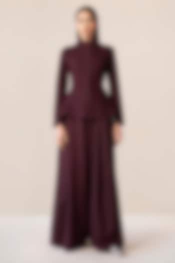 Burgundy Wool Palazzo Pant Set by AMPM at Pernia's Pop Up Shop