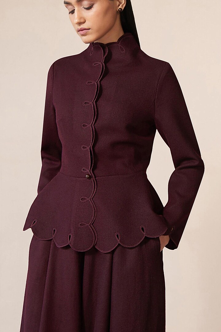 Burgundy Wool Palazzo Pant Set by AMPM at Pernia's Pop Up Shop