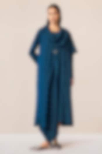 Teal Wool Maxi Dress With Embroidered Jacket by AMPM at Pernia's Pop Up Shop