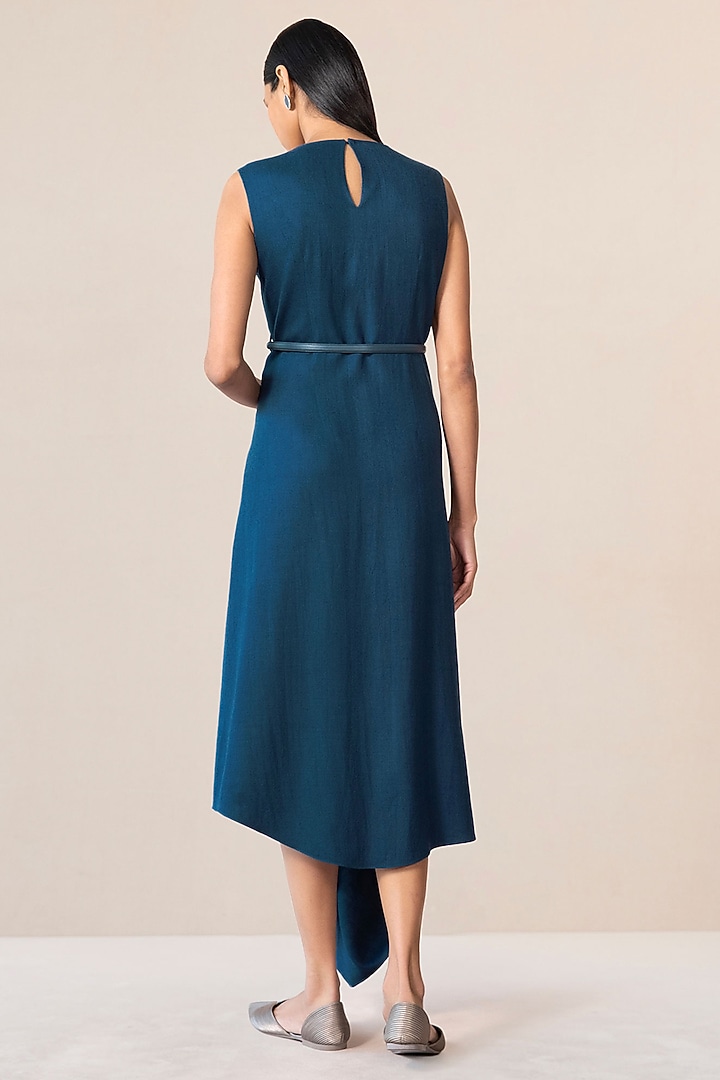 Teal Wool Maxi Cocktail Dress With Embroidered Jacket by AMPM at Pernia's Pop Up Shop
