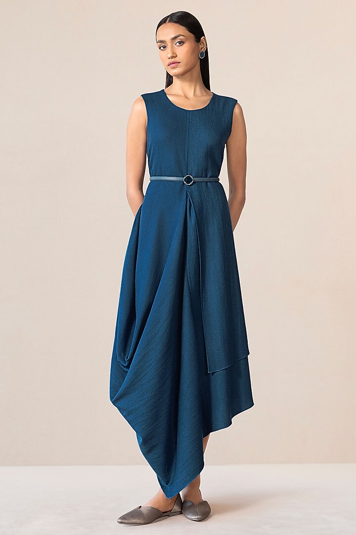 Teal Wool Maxi Cocktail Dress With Embroidered Jacket by AMPM at Pernia's Pop Up Shop