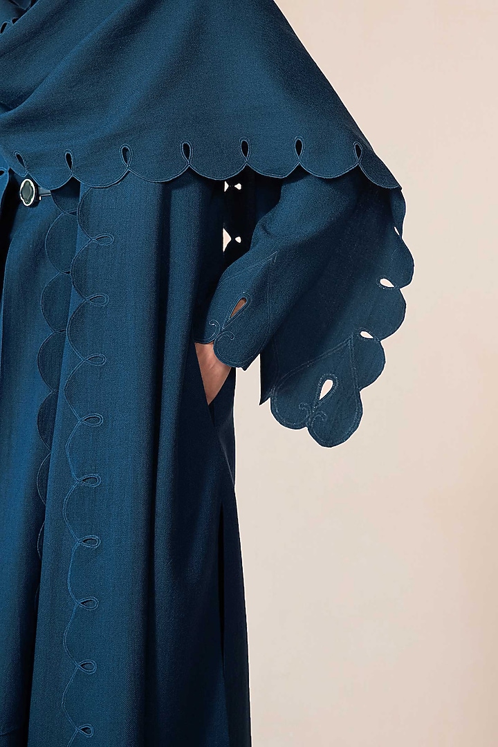 Teal Wool Maxi Cocktail Dress With Embroidered Jacket by AMPM at Pernia's Pop Up Shop
