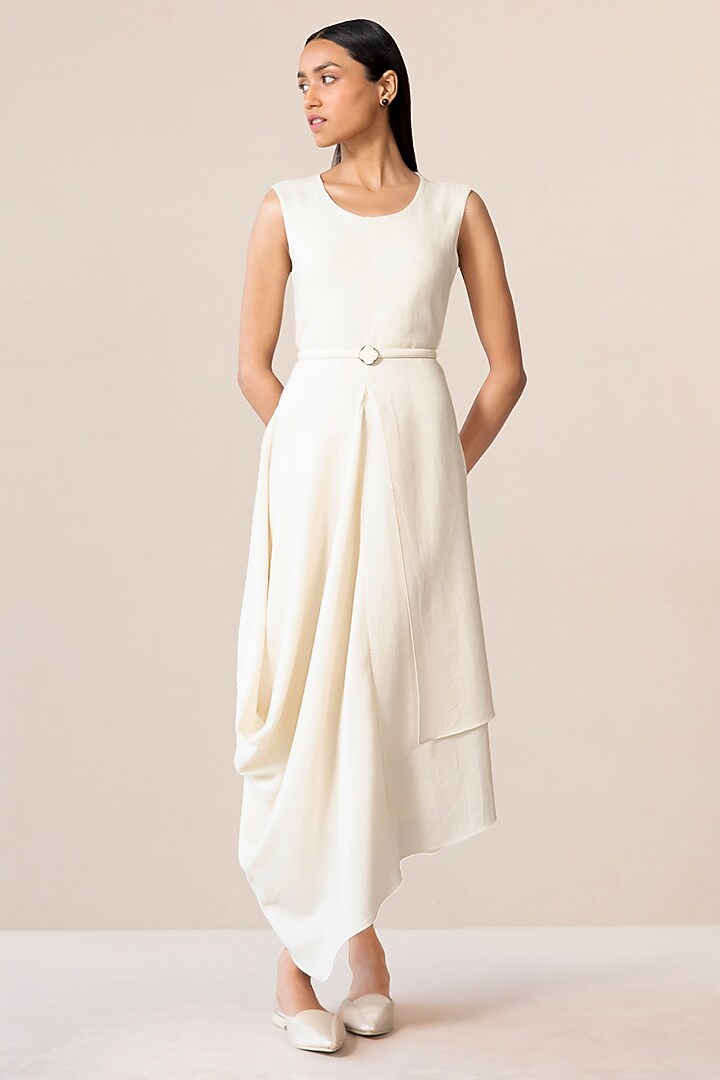 Ivory Wool Maxi Cocktail Dress With Embroidered Jacket by AMPM at Pernia's Pop Up Shop