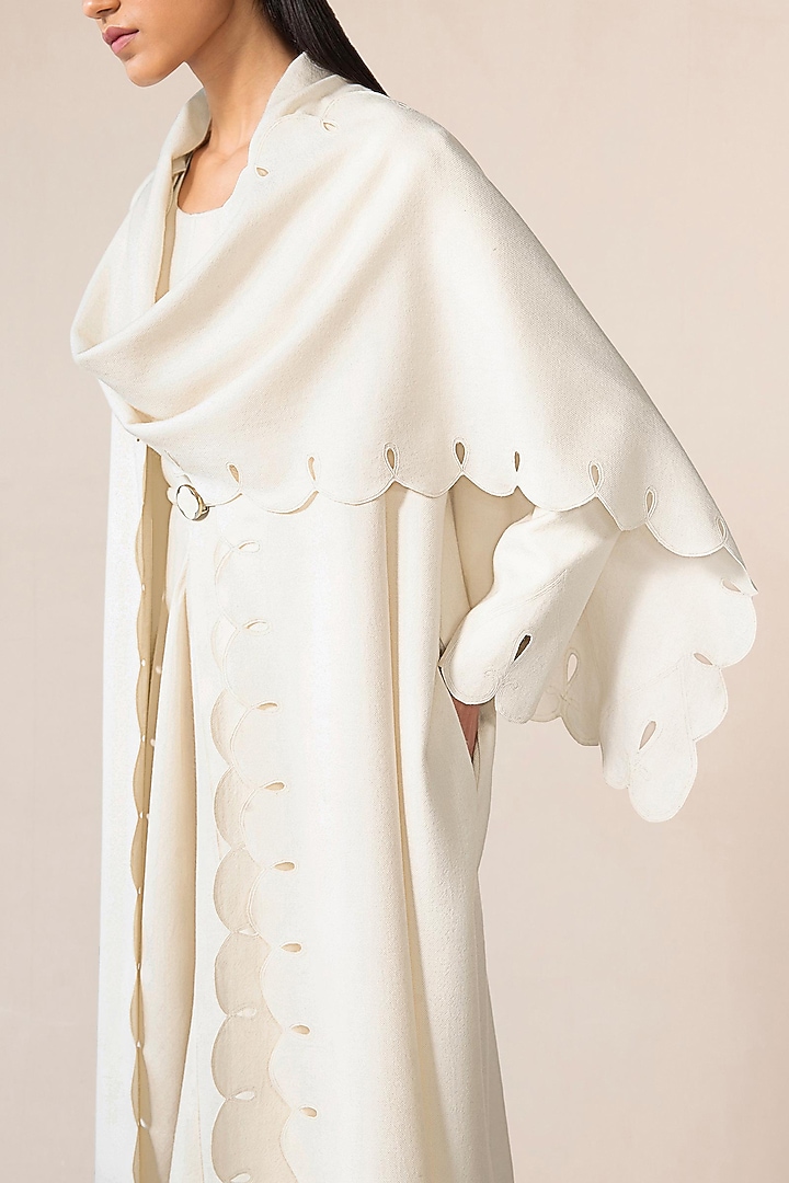 Ivory Wool Maxi Cocktail Dress With Embroidered Jacket by AMPM at Pernia's Pop Up Shop