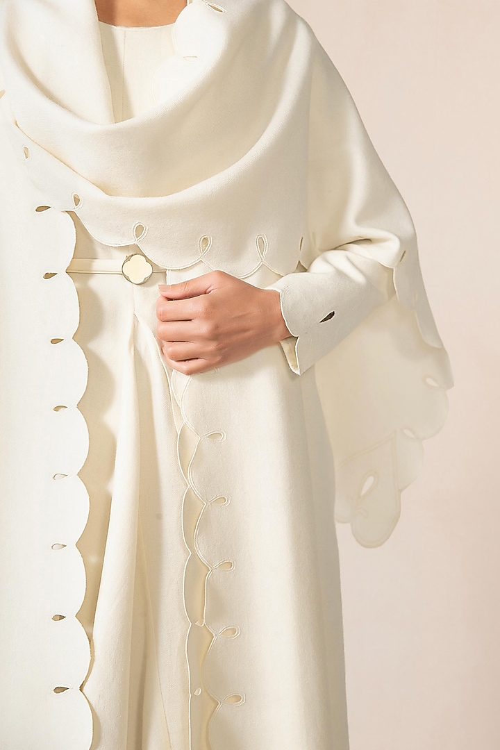 Ivory Wool Maxi Cocktail Dress With Embroidered Jacket by AMPM at Pernia's Pop Up Shop