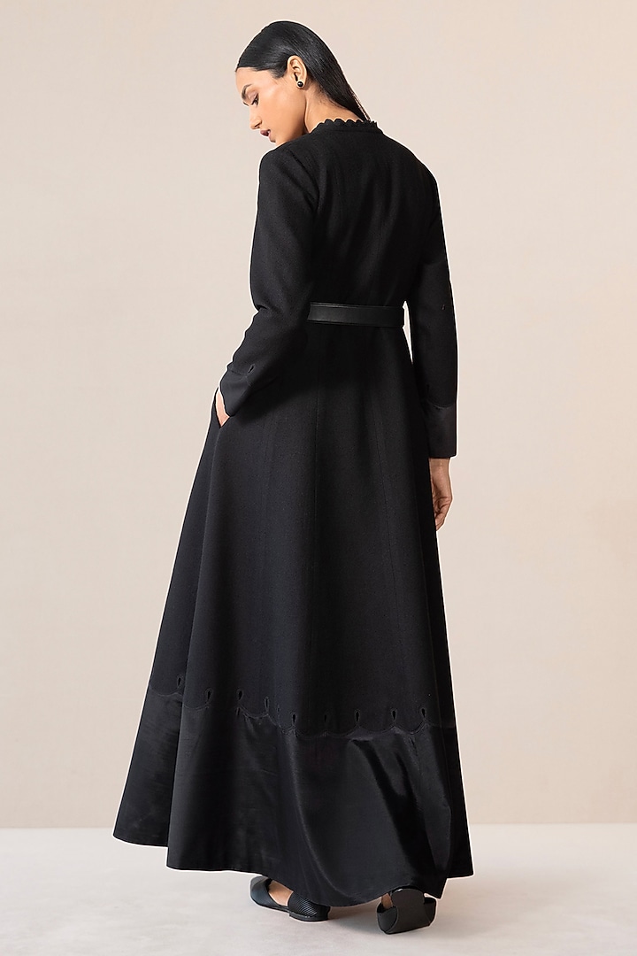 Black Wool Cutwork Embroidered Jacket Set by AMPM at Pernia's Pop Up Shop