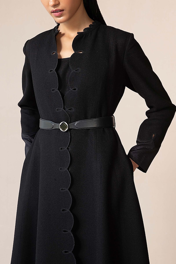 Black Wool Cutwork Embroidered Jacket Set by AMPM at Pernia's Pop Up Shop