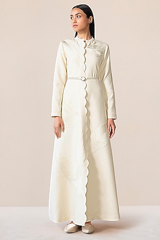 Ivory Wool Resham Embroidered Jacket by AMPM
