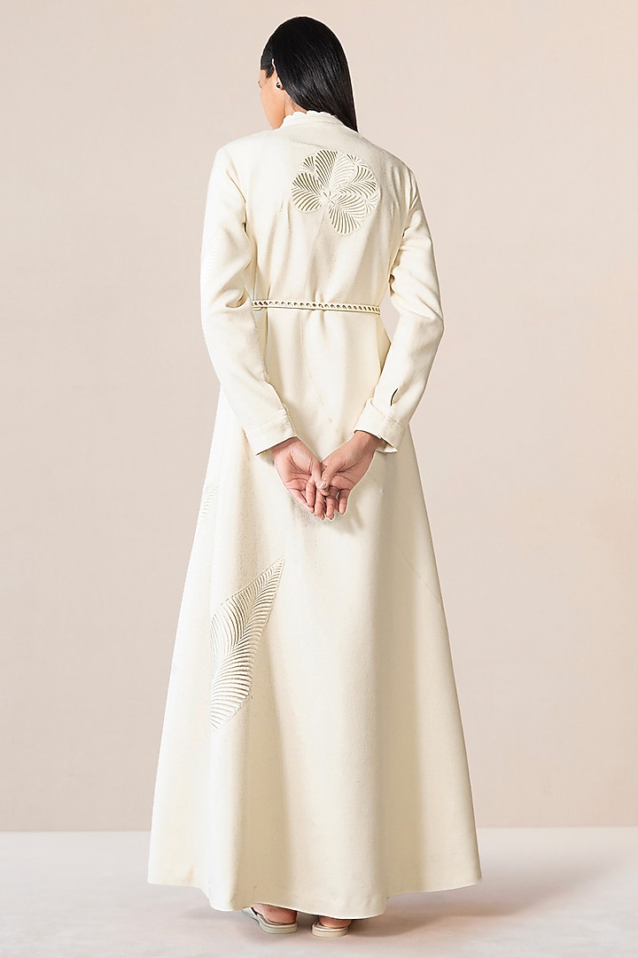 Ivory Wool Resham Embroidered Jacket by AMPM at Pernia's Pop Up Shop