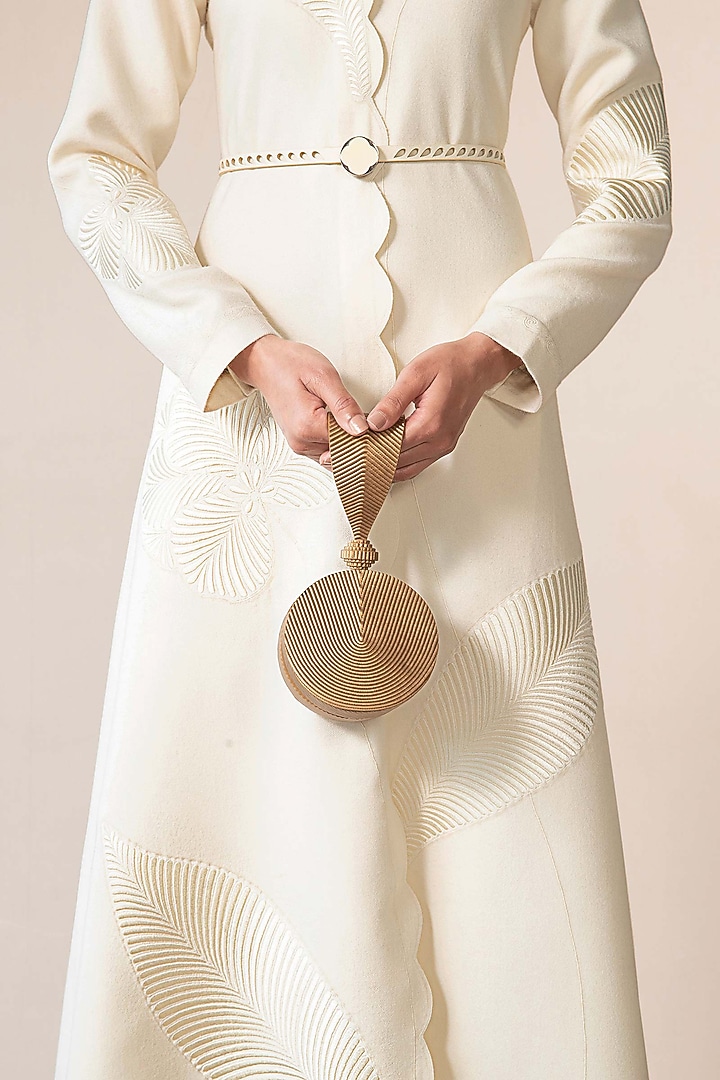 Ivory Wool Resham Embroidered Jacket by AMPM at Pernia's Pop Up Shop