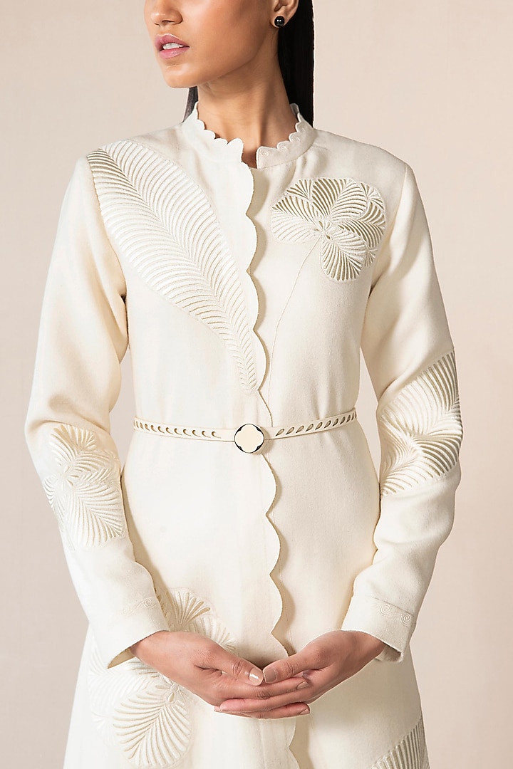 Ivory Wool Resham Embroidered Jacket by AMPM at Pernia's Pop Up Shop