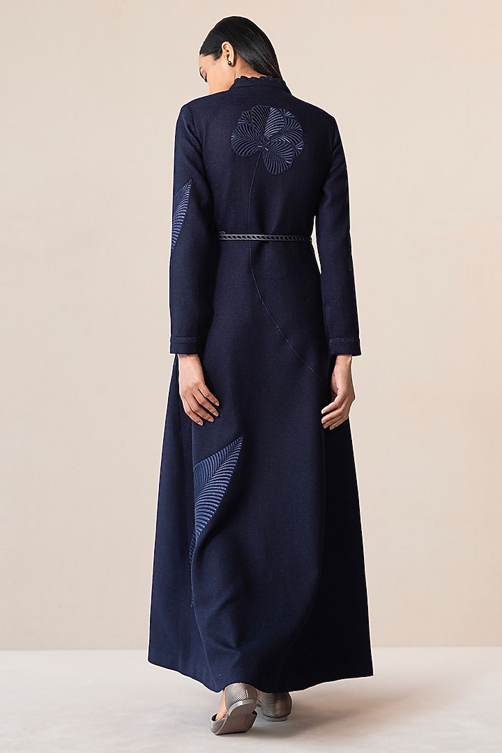 Navy Wool Resham Embroidered Jacket by AMPM at Pernia's Pop Up Shop
