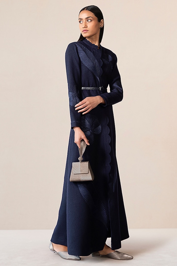 Navy Wool Resham Embroidered Jacket by AMPM at Pernia's Pop Up Shop