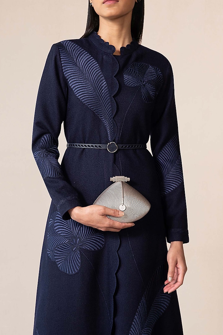 Navy Wool Resham Embroidered Jacket by AMPM at Pernia's Pop Up Shop