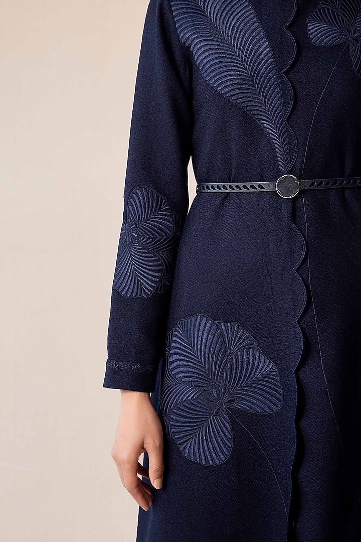 Navy Wool Resham Embroidered Jacket by AMPM at Pernia's Pop Up Shop