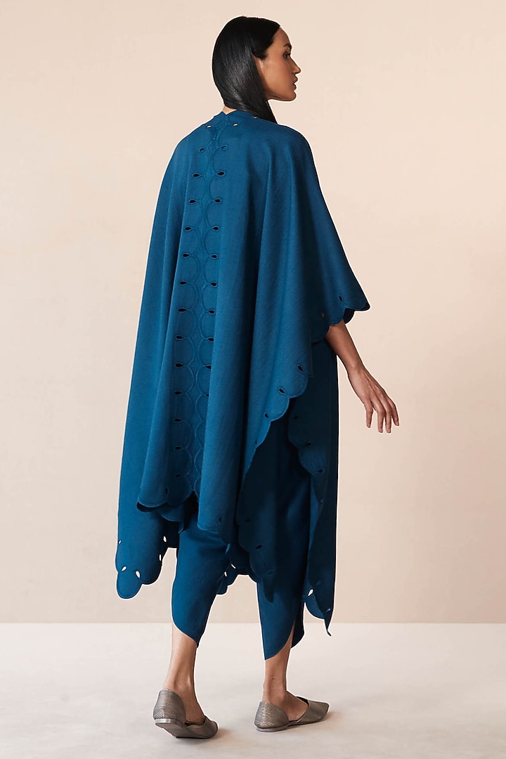 Teal Wool Cutwork Cape Set by AMPM at Pernia's Pop Up Shop