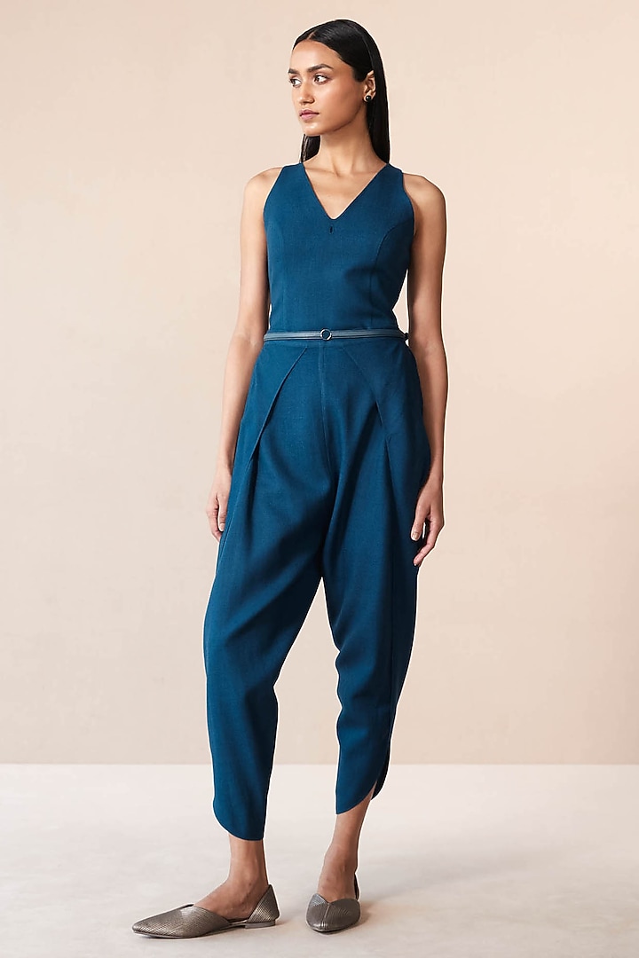 Teal Wool Cutwork Cape Set by AMPM at Pernia's Pop Up Shop
