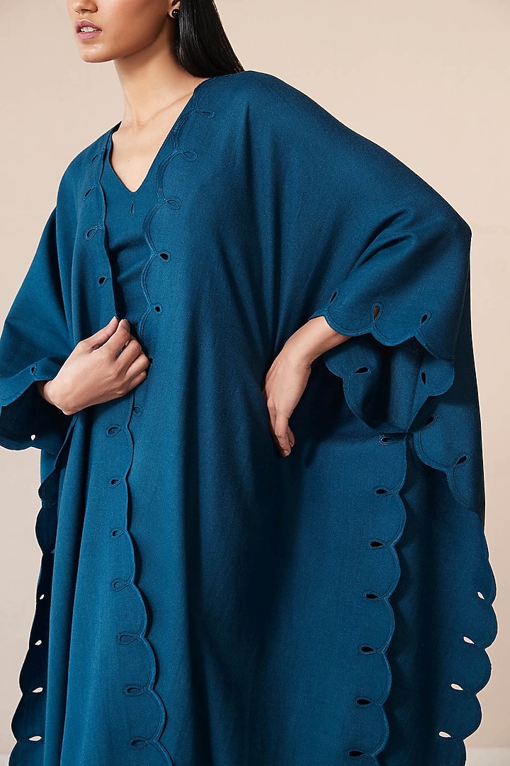 Teal Wool Cutwork Cape Set by AMPM at Pernia's Pop Up Shop