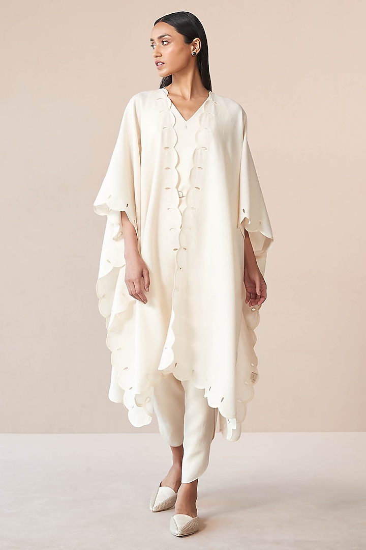 Ivory Wool Cutwork Cape Set by AMPM at Pernia's Pop Up Shop