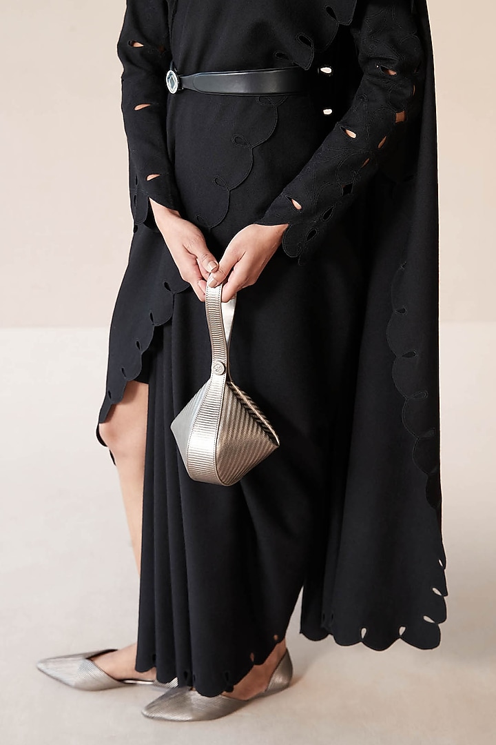 Black Wool Cutwork Wedding Saree Set by AMPM at Pernia's Pop Up Shop