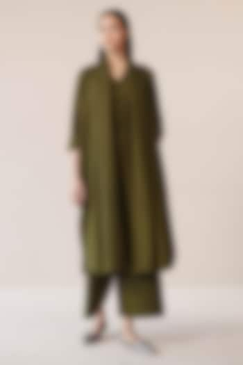 Olive Wool Throw Jacket Set by AMPM at Pernia's Pop Up Shop