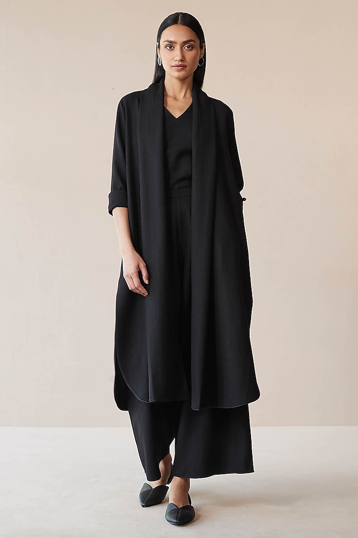 Black Wool Throw Jacket Set by AMPM at Pernia's Pop Up Shop