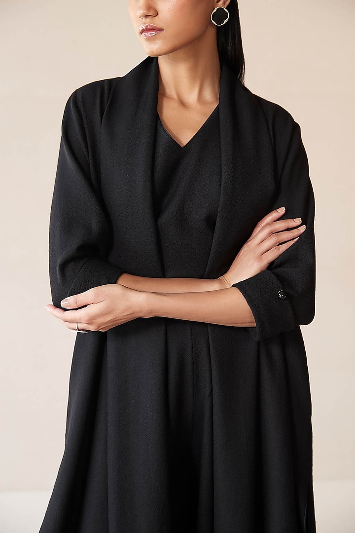 Black Wool Throw Jacket Set by AMPM at Pernia's Pop Up Shop