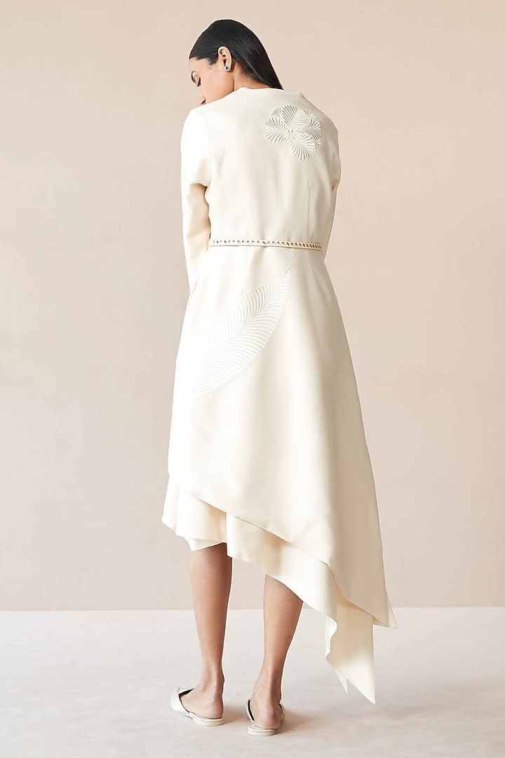 Ivory Wool Thread Embroidered Jacket Set by AMPM at Pernia's Pop Up Shop
