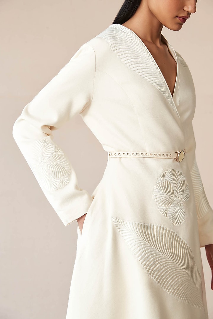 Ivory Wool Thread Embroidered Jacket Set by AMPM at Pernia's Pop Up Shop
