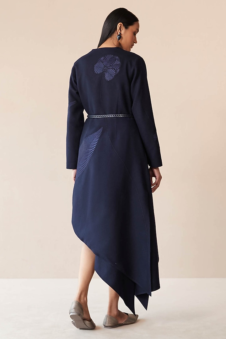 Navy Wool Thread Embroidered Jacket Set by AMPM at Pernia's Pop Up Shop