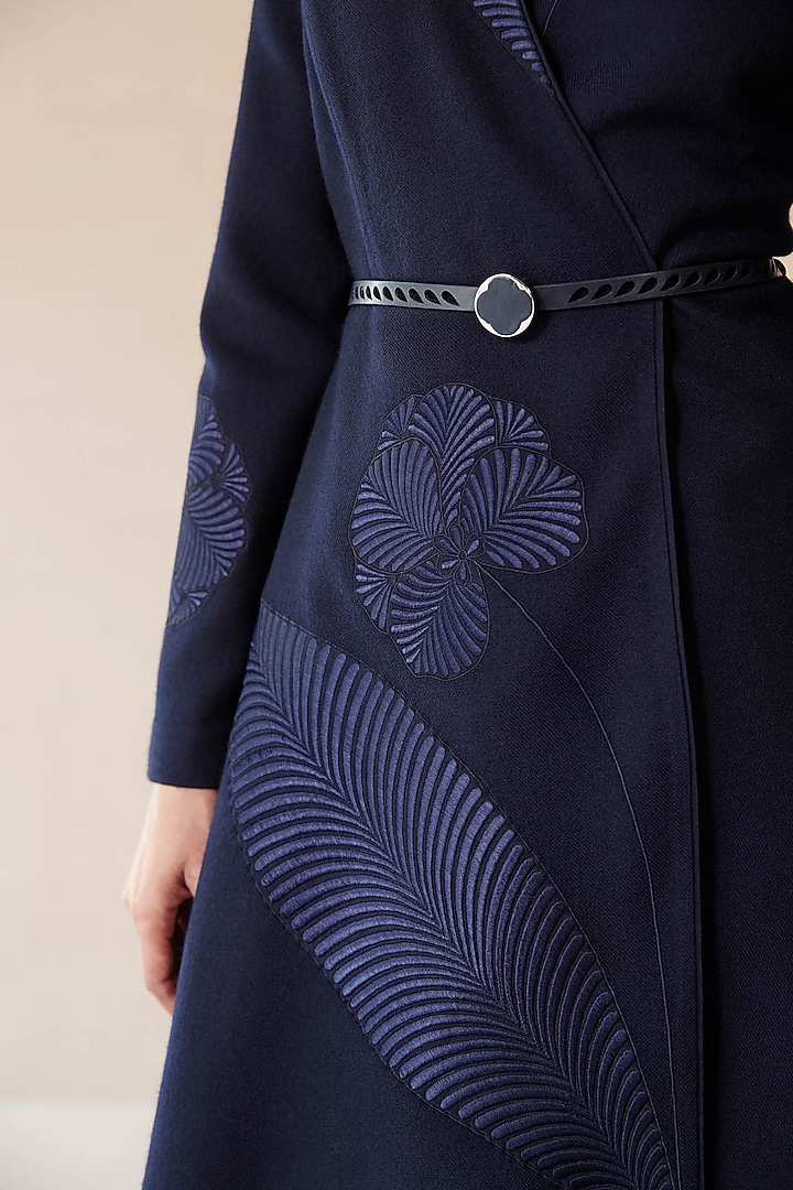 Navy Wool Thread Embroidered Jacket Set by AMPM at Pernia's Pop Up Shop
