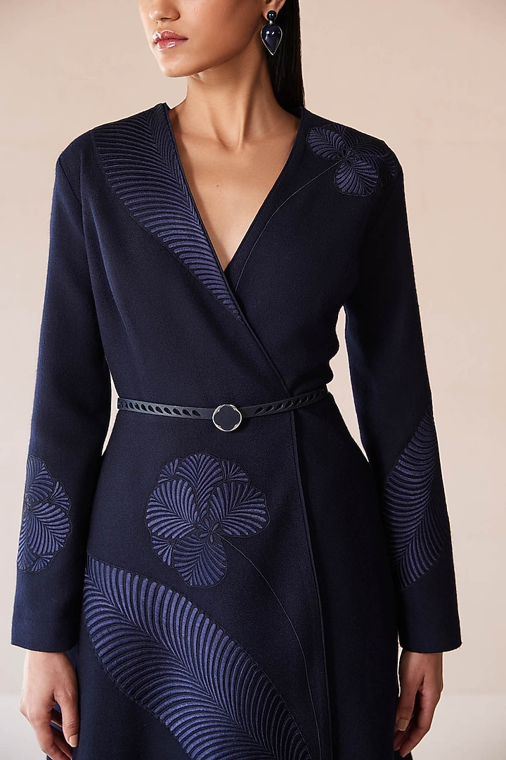 Navy Wool Thread Embroidered Jacket Set by AMPM at Pernia's Pop Up Shop