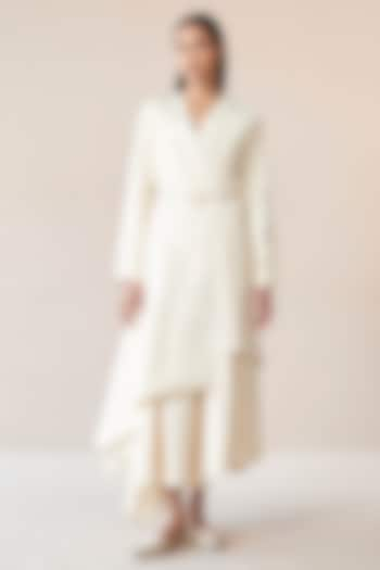 Ivory Wool Thread Embroidered Jacket Set by AMPM at Pernia's Pop Up Shop