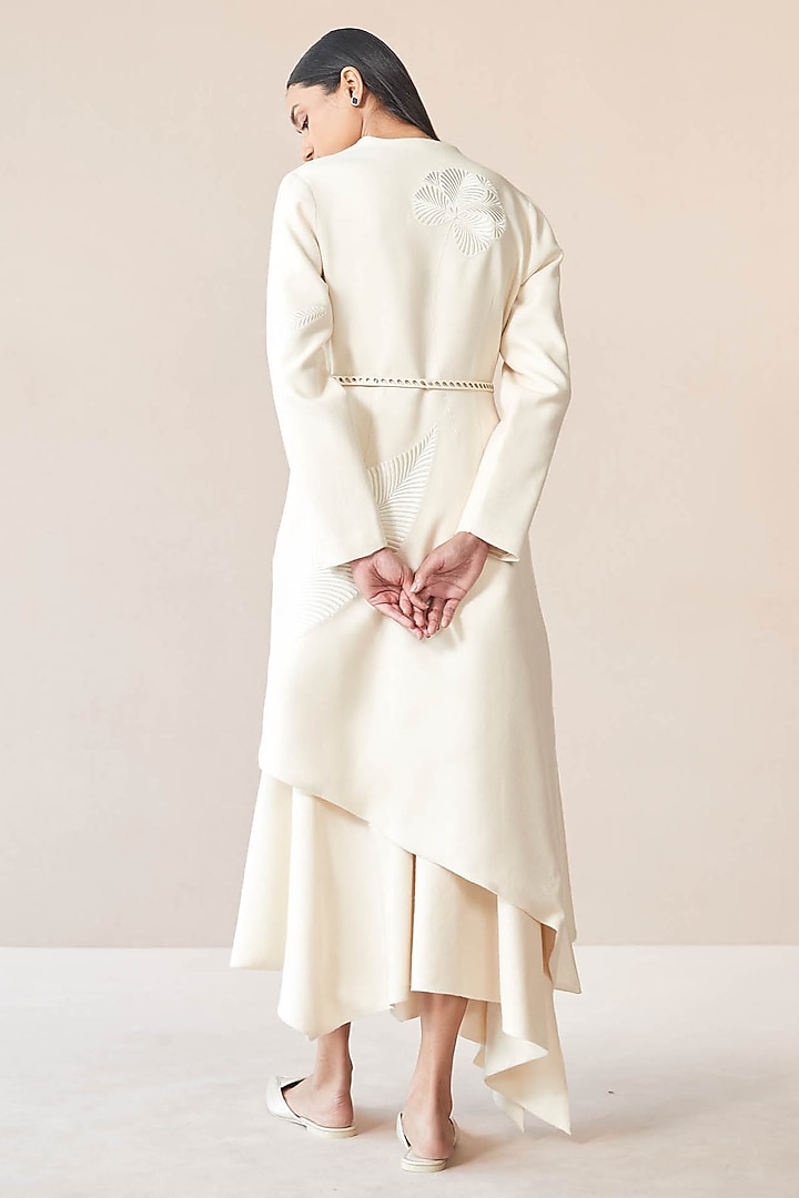 Ivory Wool Thread Embroidered Jacket Set by AMPM at Pernia's Pop Up Shop