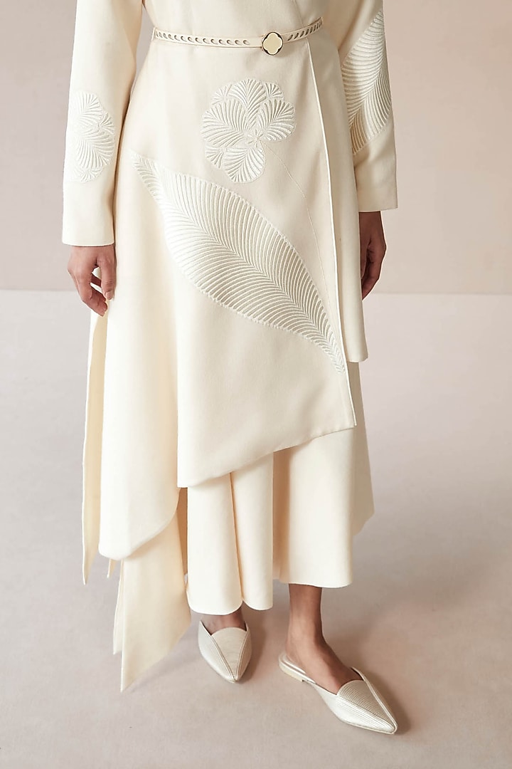 Ivory Wool Thread Embroidered Jacket Set by AMPM at Pernia's Pop Up Shop