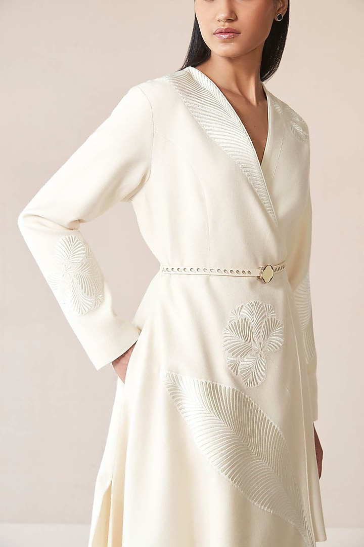 Ivory Wool Thread Embroidered Jacket Set by AMPM at Pernia's Pop Up Shop