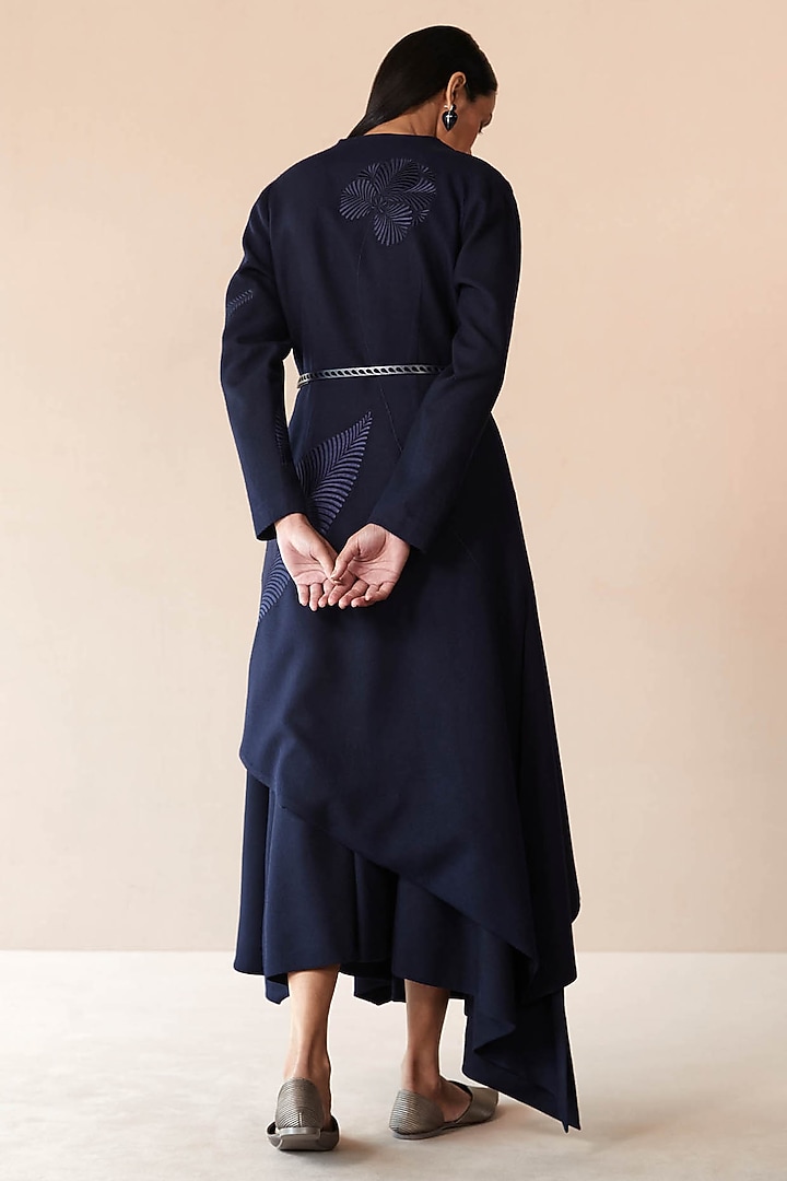 Navy Wool Thread Embroidered Jacket Set by AMPM at Pernia's Pop Up Shop