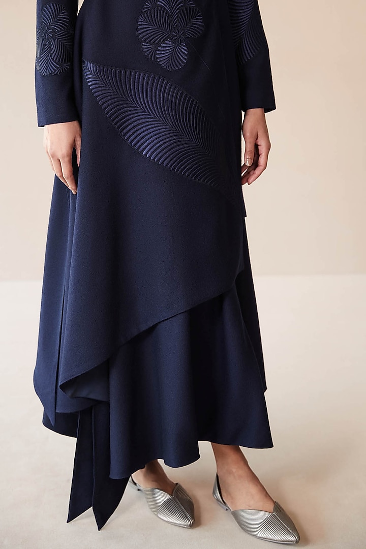 Navy Wool Thread Embroidered Jacket Set by AMPM at Pernia's Pop Up Shop