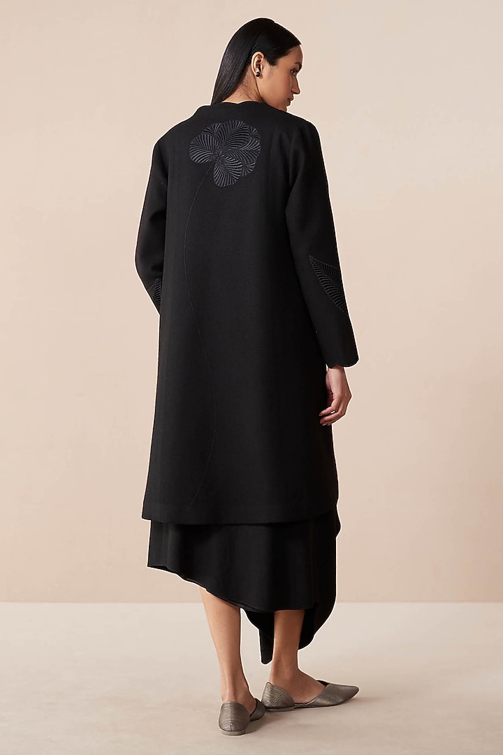 Black Wool Resham Embroidered Jacket Party Wear Dress by AMPM at Pernia's Pop Up Shop