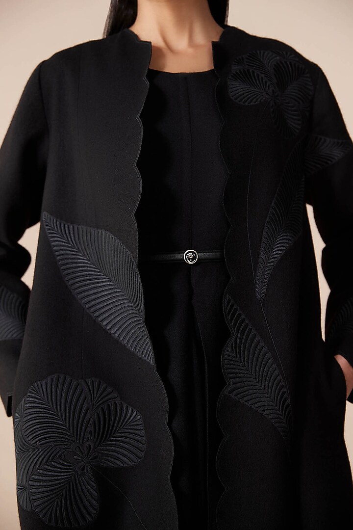 Black Wool Resham Embroidered Jacket Party Wear Dress by AMPM at Pernia's Pop Up Shop