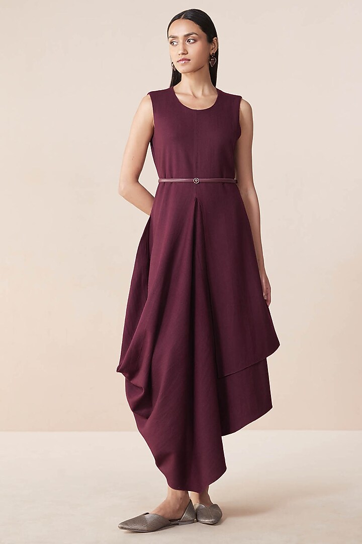 Burgundy Wool Resham Embroidered Jacket Party Wear Dress by AMPM at Pernia's Pop Up Shop