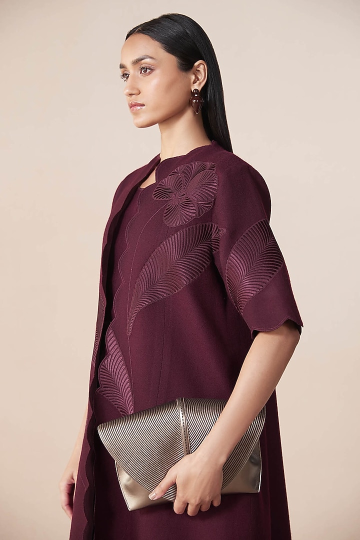 Burgundy Wool Resham Embroidered Jacket Party Wear Dress by AMPM at Pernia's Pop Up Shop