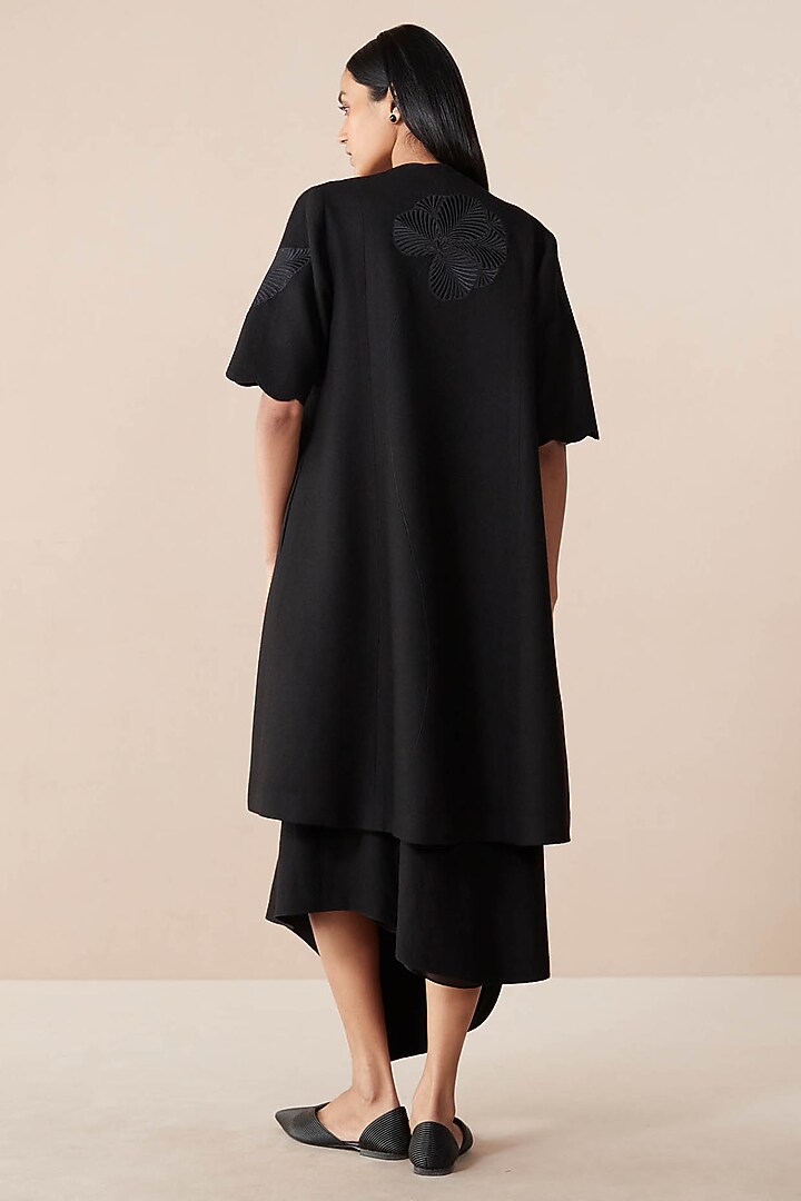 Black Wool Resham Embroidered Jacket Party Wear Dress by AMPM at Pernia's Pop Up Shop