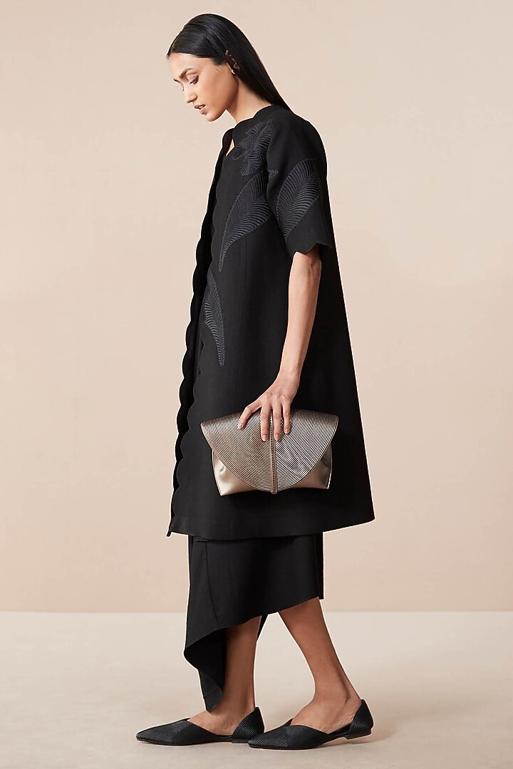 Black Wool Resham Embroidered Jacket Party Wear Dress by AMPM at Pernia's Pop Up Shop