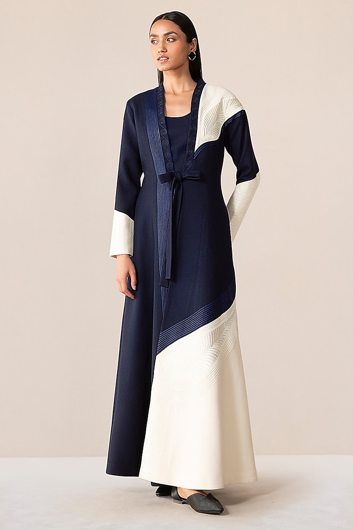 Navy & Ivory Wool Dori Embroidered Jacket by AMPM at Pernia's Pop Up Shop