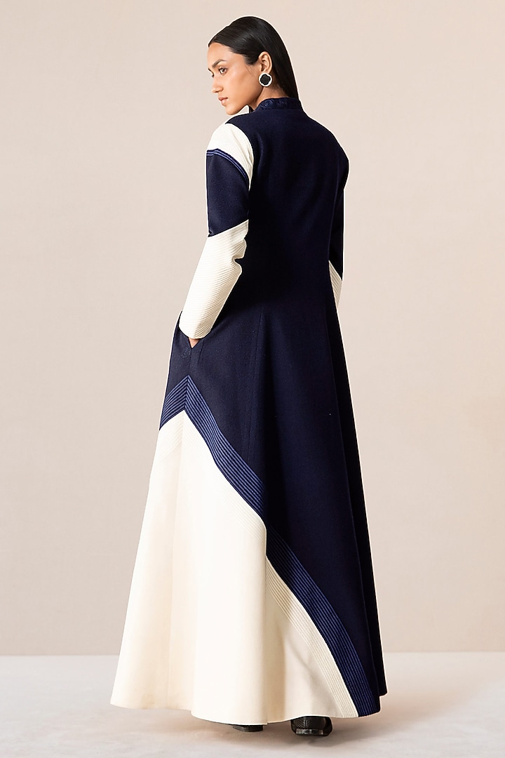 Navy & Ivory Wool Dori Embroidered Jacket by AMPM at Pernia's Pop Up Shop