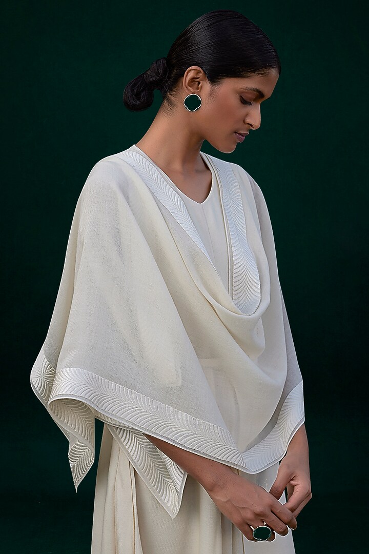 Ivory Embroidered Scarf by AMPM Accessories at Pernia's Pop Up Shop