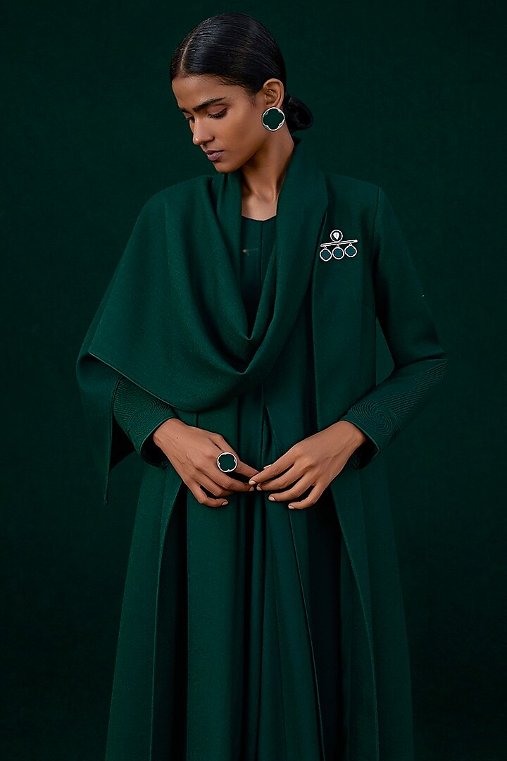 Green Embroidered Drape Jacket by AMPM